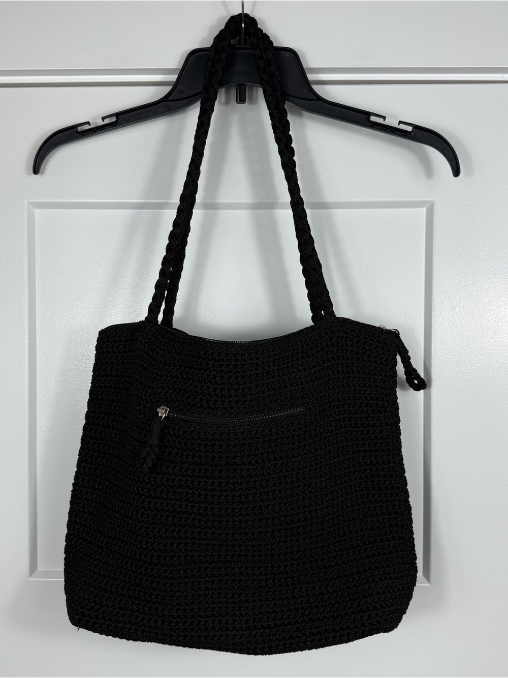 The Sak Originals Crochet Tote Bag Braided Strap Black Boho Shoulder Purse
